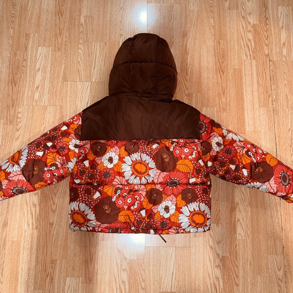 Zara Floral Puffer Jacket - Brown and Orange - Picture 2 of 3